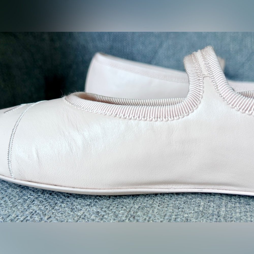 NEW CHANEL CC LOGO LIGHT PINK LEATHER MARYJANE BALLET FLATS SILVER BUCKLE 39 - Picture 15 of 16